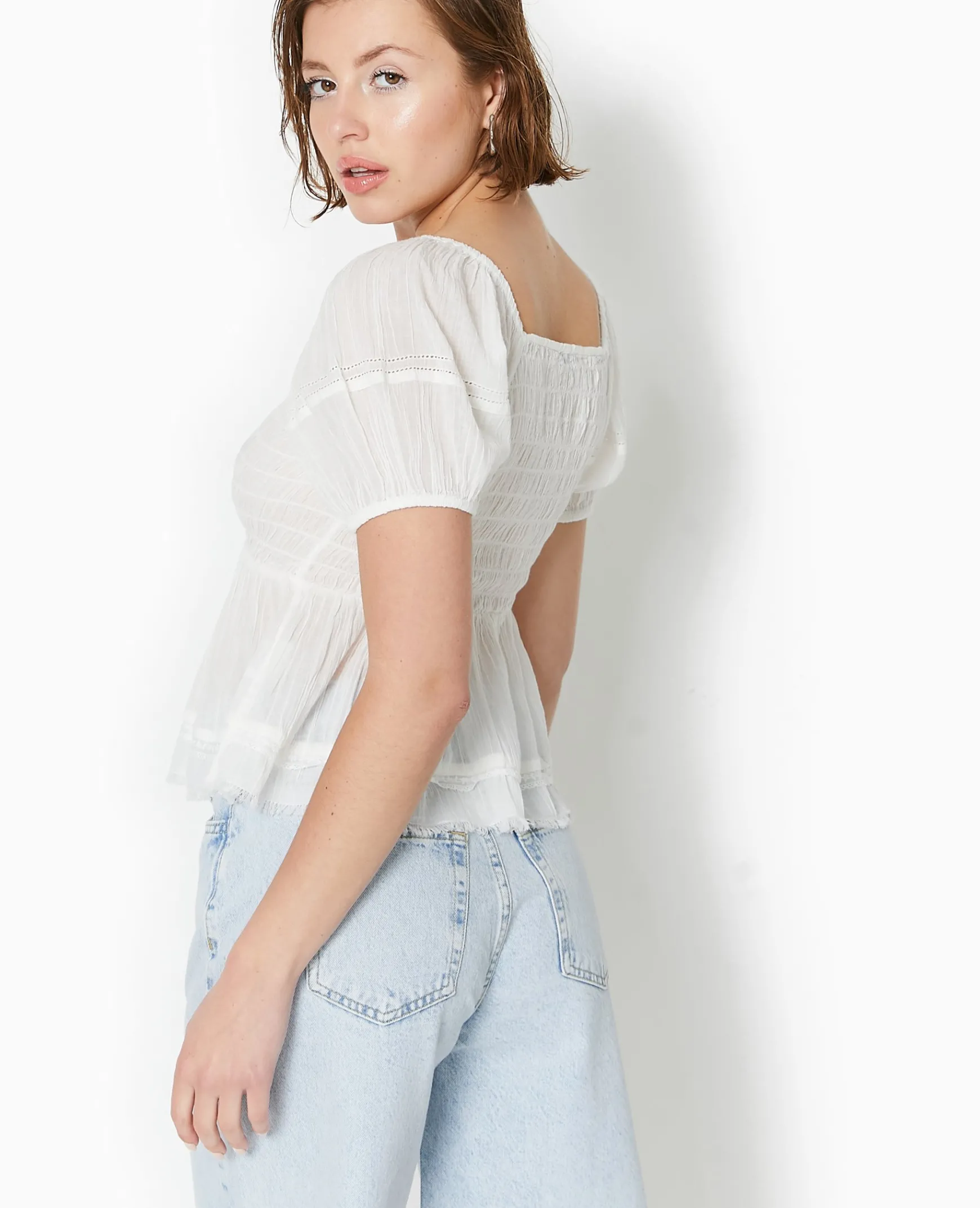 Pimkie Chemise Et Blouse^Top En Tissu Léger Avec Dentelle Et Smock -