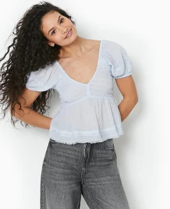 Pimkie Chemise Et Blouse^Top En Tissu Léger Avec Dentelle Et Smocks -