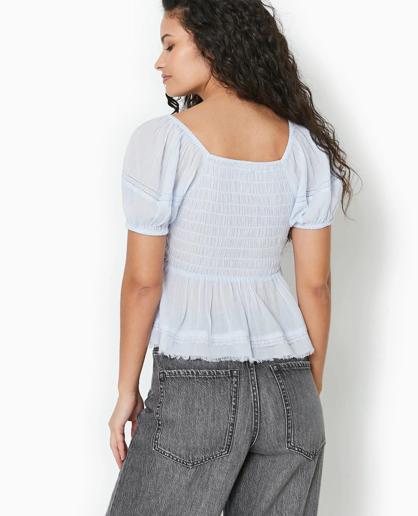 Pimkie Chemise Et Blouse^Top En Tissu Léger Avec Dentelle Et Smocks -