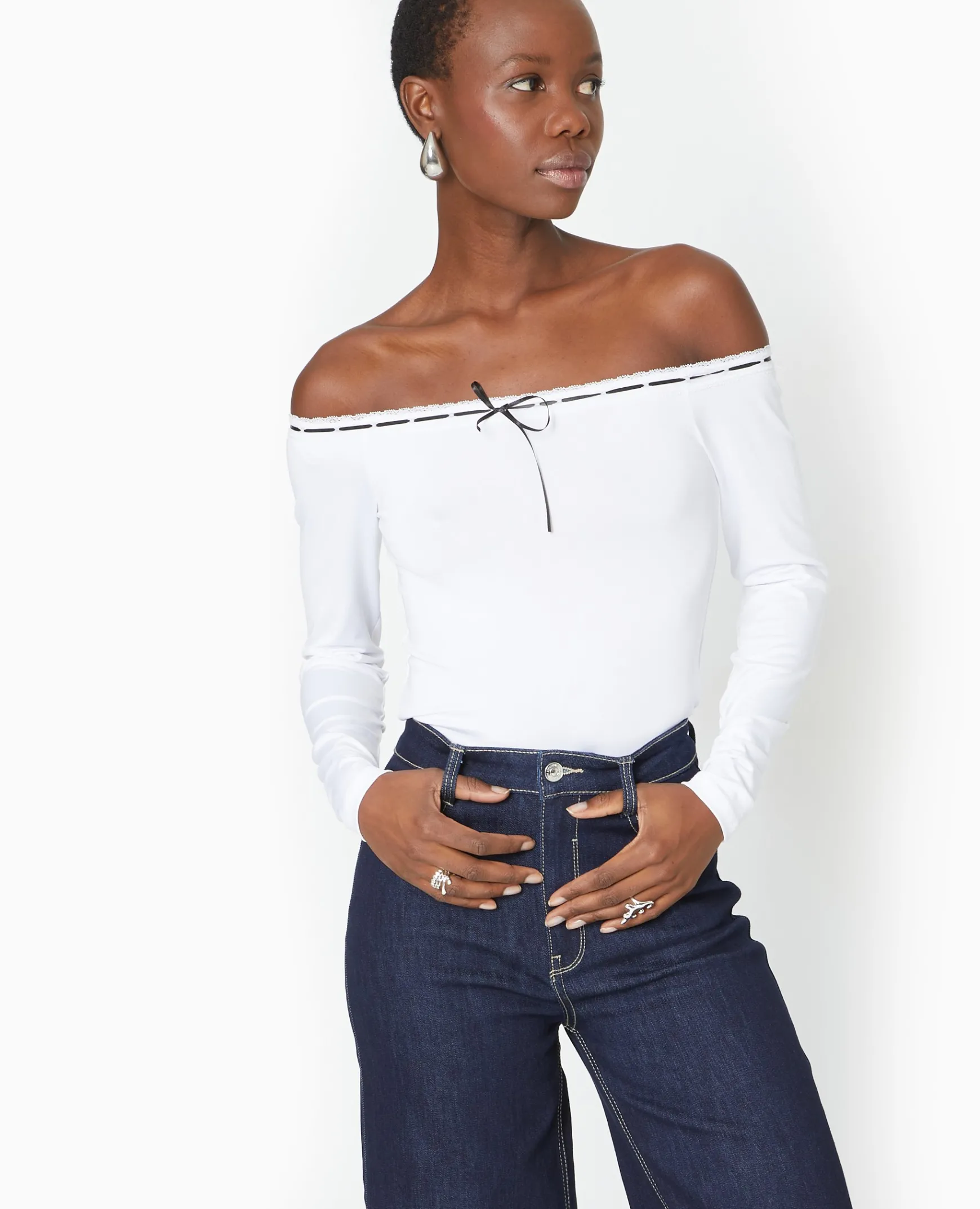 Pimkie Toute La Collection|T-Shirt Et Top^Top Encolure Bardot Avec Noeud Contrasté -