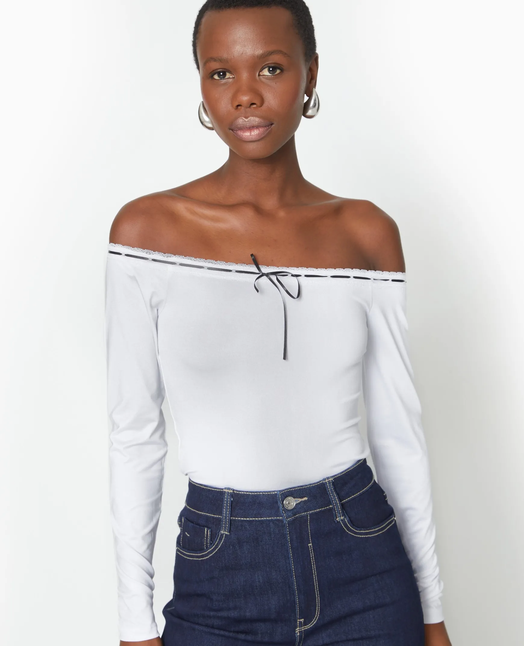Pimkie Toute La Collection|T-Shirt Et Top^Top Encolure Bardot Avec Noeud Contrasté -